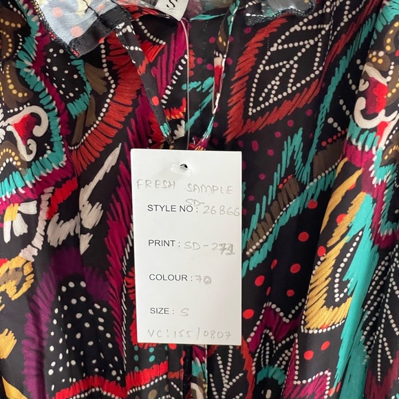 NWT Recente Sample Black and Jewel Tone Print Boho with Tassels Small - Picture 2 of 6